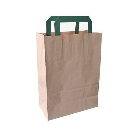 Sac cabas papier brun recyclé anses vertes  200x100mm H280mm