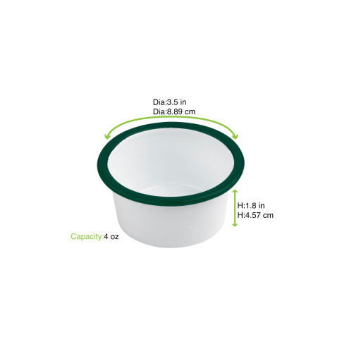 Pot enamel blanc en acier émaillé à bord droit et vert   H45mm 160ml