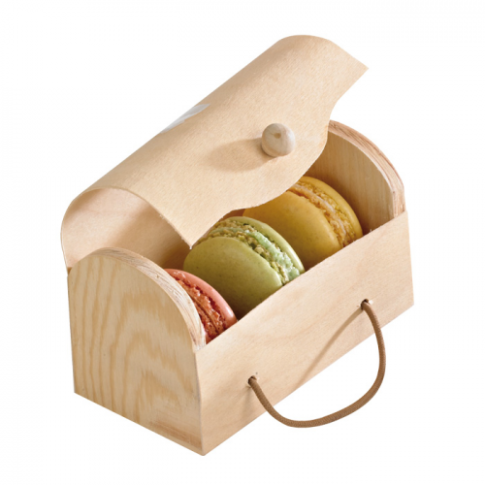 Boite mini bûche bois pour 3 macarons  110x80mm H55mm