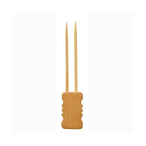Pique bambou Mbola double branches avec une extrémité en bloc en bambou  H150mm