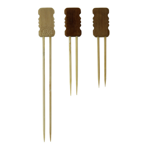 Pique bambou Mbola double branches avec une extrémité en bloc en bambou  H150mm