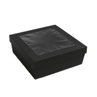 Boîte "Kray" carrée carton noir avec couvercle à fenêtre 265x265mm H50mm 3000ml