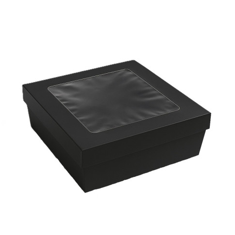Boîte "Kray" carrée carton noir avec couvercle à fenêtre 265x265mm H50mm 3000ml