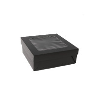 Boîte "Kray" carrée carton brun avec couvercle à fenêtre 200x200mm H65mm