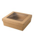 Boîte "Kray" carrée carton brun avec couvercle à fenêtre 200x200mm H65mm