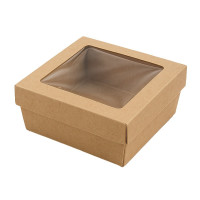 Boîte "Kray" carrée carton brun avec couvercle à fenêtre 85x85mm H40mm 200ml