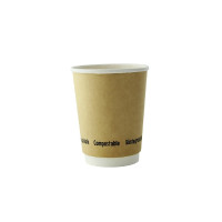 Gobelet en carton kraft brun à double paroi avec laminage PLA   H91mm 230ml