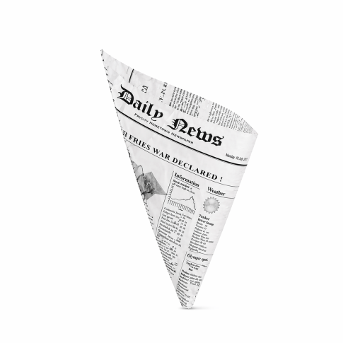 Cône papier ingraissable décor journal - 380x300mm H300mm 960ml