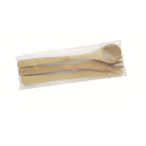 Kit couverts bambou 3/1: couteau fourchette cuillère, emballage transparent   H160mm