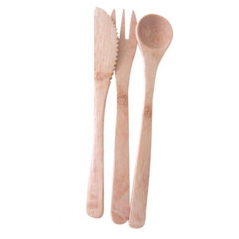 Kit couverts bambou 3/1: couteau fourchette cuillère, emballage transparent   H160mm