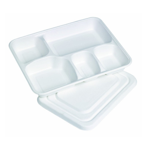 Plateau repas pulpe 5 compartiments avec couvercle  282x220mm H37,5mm