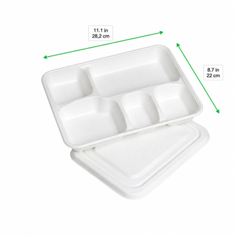 Plateau repas pulpe 5 compartiments avec couvercle  282x220mm H37,5mm