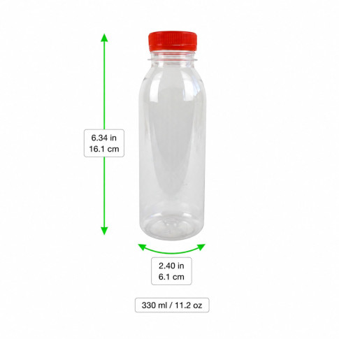 Bouteille transparente en plastique RPET avec bouchon orange 61 H161mm 330ml