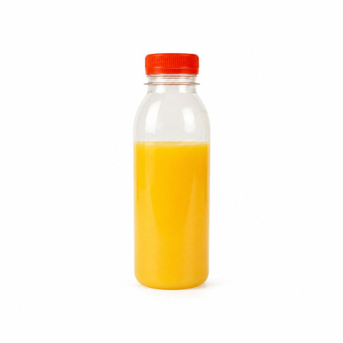 Bouteille transparente en plastique RPET avec bouchon orange 61 H161mm 330ml