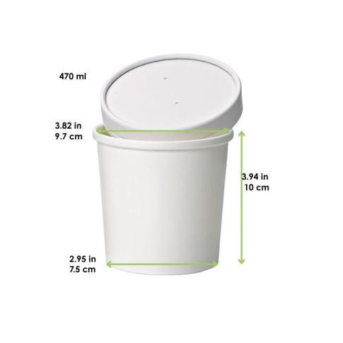 Pot carton blanc chaud et froid avec couvercle carton   H100mm 470ml