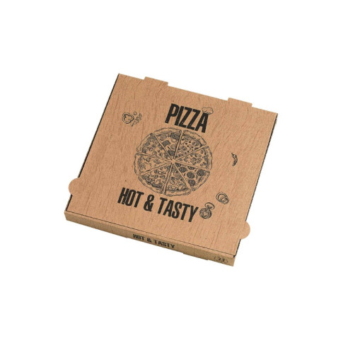 Boite à pizza carton brun, décor "Hot and Tasty"  260x260mm H40mm