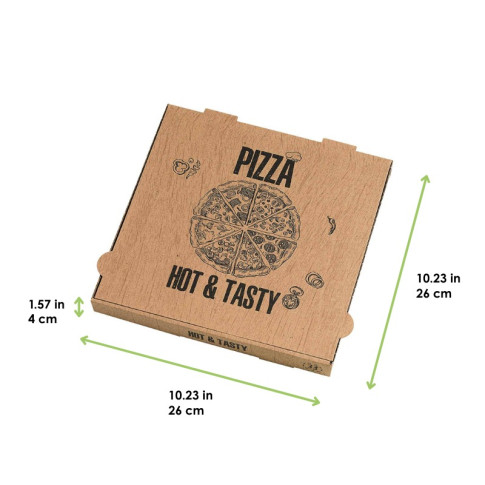 Boite à pizza carton brun, décor "Hot and Tasty"  260x260mm H40mm