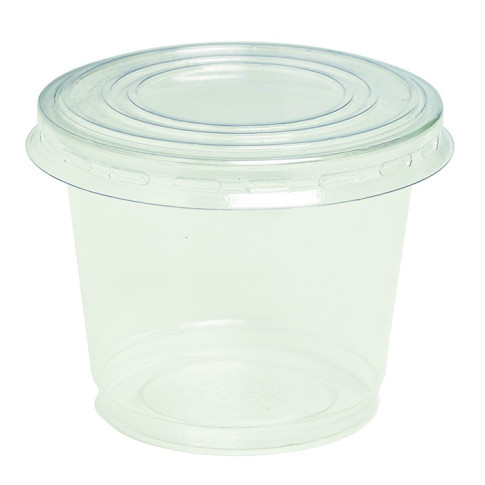 Pot plastique PET transparent avec couvercle dôme et trou   H85mm 200ml