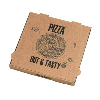 Boite à pizza carton brun 350 gsm décor "Hot and Tasty"  330x330mm H40mm