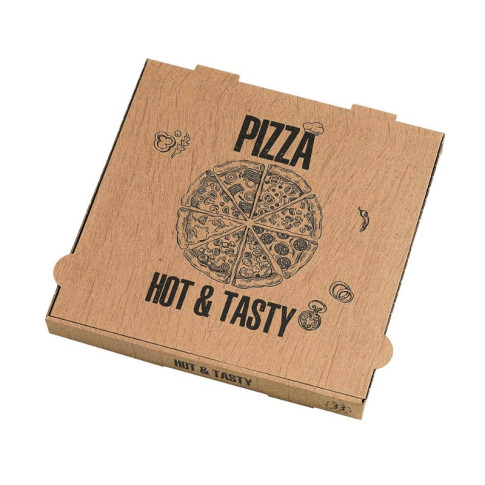 Boite à pizza carton brun 350 gsm décor "Hot and Tasty"  330x330mm H40mm
