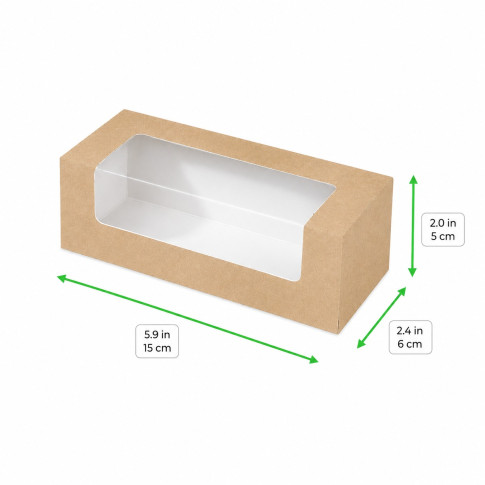 Boîte carton à fenêtre PET pour éclair ou macaron 150x60mm H50mm