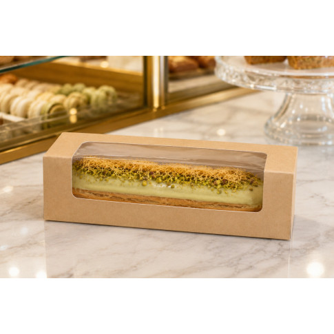 Boîte carton à fenêtre PET pour éclair ou macaron 150x60mm H50mm