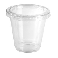 Pot plastique PP transparent avec couvercle PET plat   H62mm 165ml