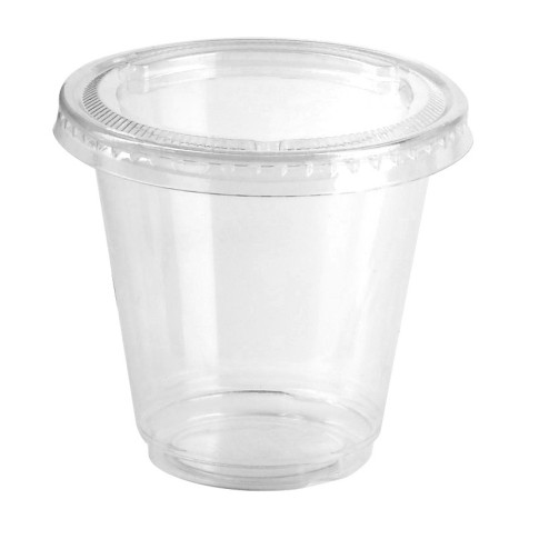 Pot plastique PP transparent avec couvercle PET plat   H62mm 165ml