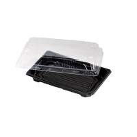 Barquette sushi plastique PS noir avec couvercle PET transparent Suky  170x120mm H40mm