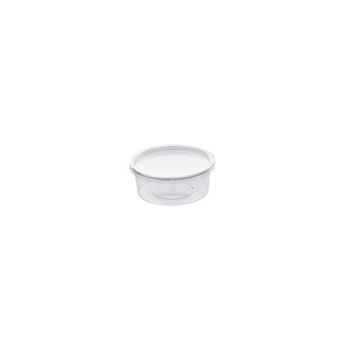 Pot Deli rond PET transparent avec couvercle rentrant   H38mm 200ml
