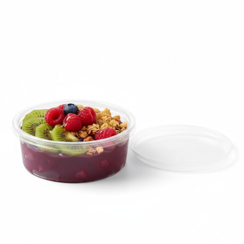 Pot Deli rond PET transparent avec couvercle rentrant   H38mm 200ml