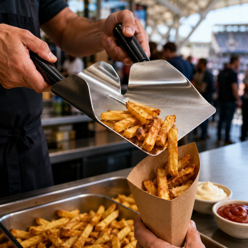 Pelle à frites 2 manches 206x227mm H55mm