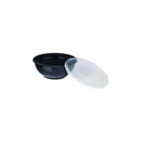 Bol plastique PP rond noir avec couvercle transparent   H59mm 200ml