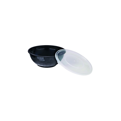 Bol plastique PP rond noir avec couvercle transparent   H59mm 200ml