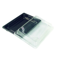 Barquette sushi plastique PS noir avec couvercle PET transparent  168x118mm H37mm 250ml