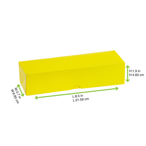 Boite carton rectangulaire jaune 7 macarons  215x70mm H50mm