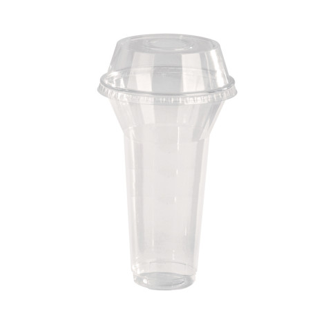 Pot / Coupe transparent plastique PET avec couvercle dôme et trou   H127mm 450ml