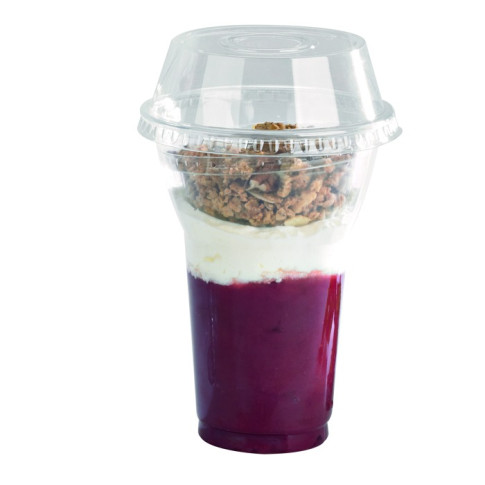 Pot / Coupe transparent plastique PET avec couvercle dôme et trou   H127mm 450ml