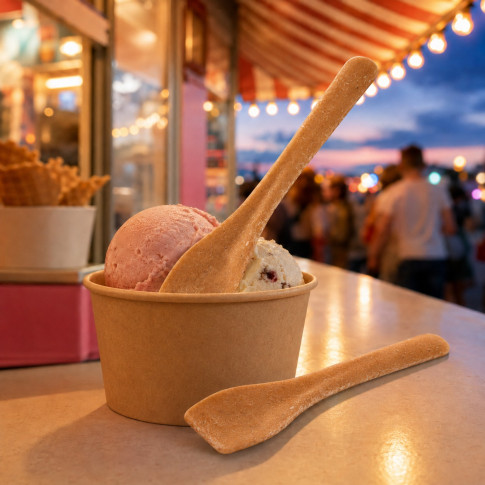 Cuillère à glace réutilisable en bois composite  H95mm