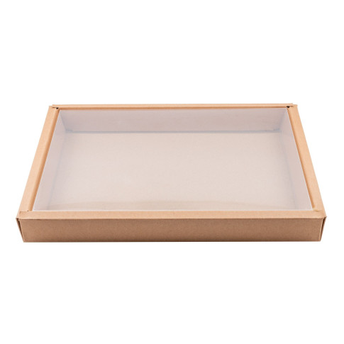 Combo boîte kraft sushi avec couvercle PET 316x216mm H37mm