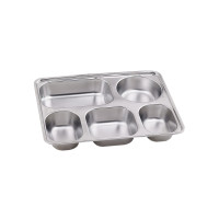 Plateau repas NoxTray en inox 5 compartiments avec couvercle en plastique PP  280x220mm H40mm
