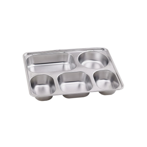 Plateau repas NoxTray en inox 5 compartiments avec couvercle en plastique PP  280x220mm H40mm