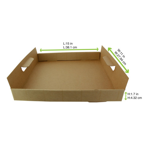 Plateau en carton kraft brun avec poignées  390x290mm H70mm