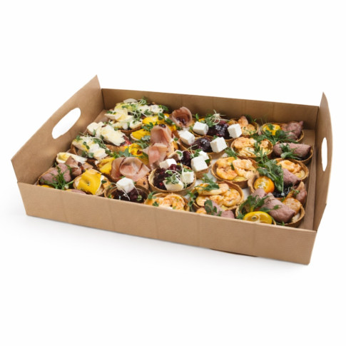 Plateau en carton kraft brun avec poignées  390x290mm H70mm