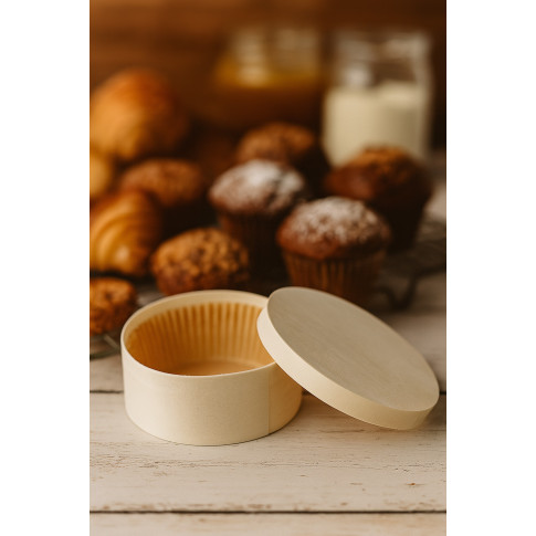 Boîte ronde en bois avec papier ingraissable pour cuisson au four  H50mm