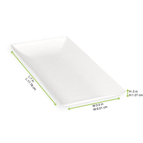 Assiette rectangulaire blanche en pulpe "BioNChic" 180x90mm