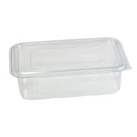 Barquette plastique PET rectangulaire transparente avec couvercle attaché  230x175mm H90mm 2000ml