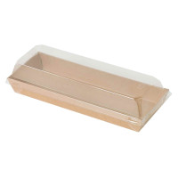 Barquette sushi en carton kraft brun avec couvercle transparent en plastique PET  209x78mm H25mm
