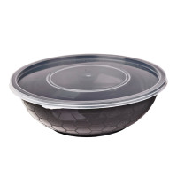 Bol plastique PP rond noir avec couvercle transparent   H53mm 720ml