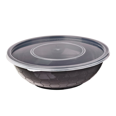 Bol plastique PP rond noir avec couvercle transparent   H53mm 720ml